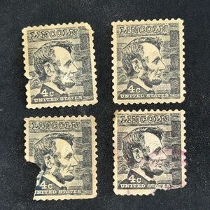 Authentic Vintage Lincoln 4c United States Postage Stamps - Set of 4